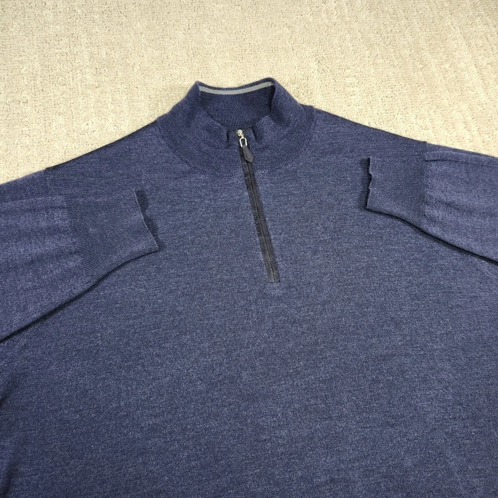 Peter Millar Sweater *READ* Men Large XL Silk Linen Blend Knit 1/4 Zip Blue